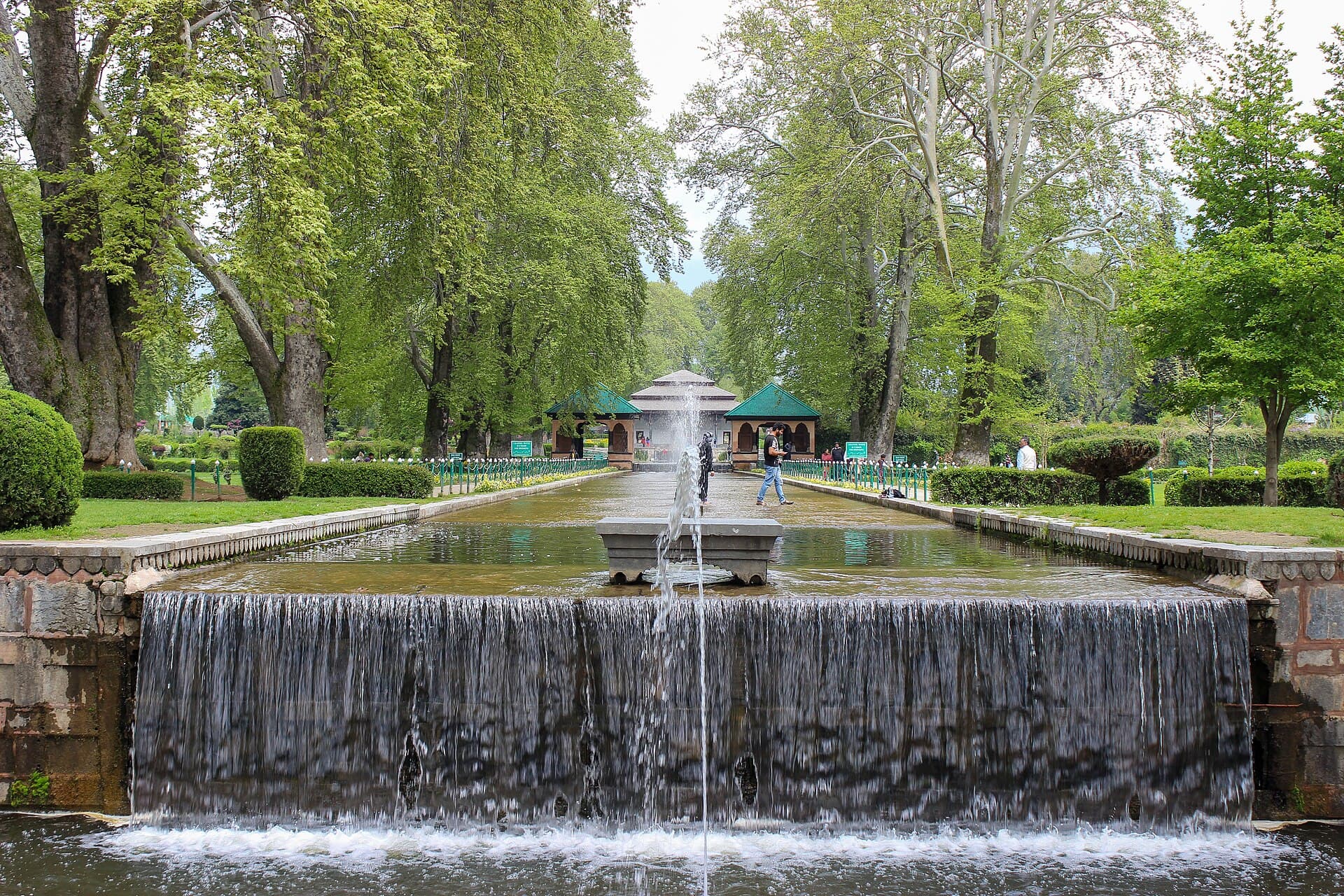 The terraced water channels and chinar trees of the Shalimar Bagh, a Mughal garden laid out above Dal Lake at Srinagar in the Kashmir Valley