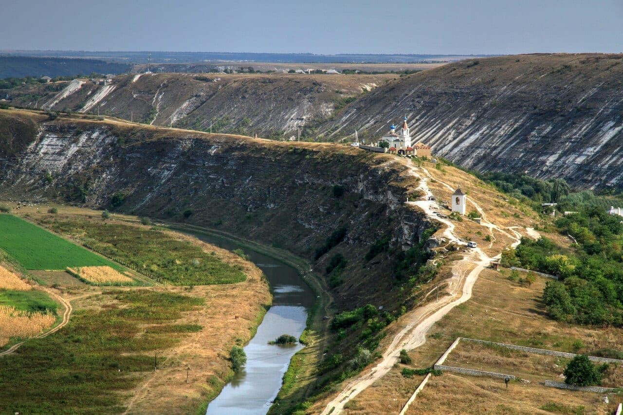 The cliffs of Orheiul Vechi above the Raut river, Moldova