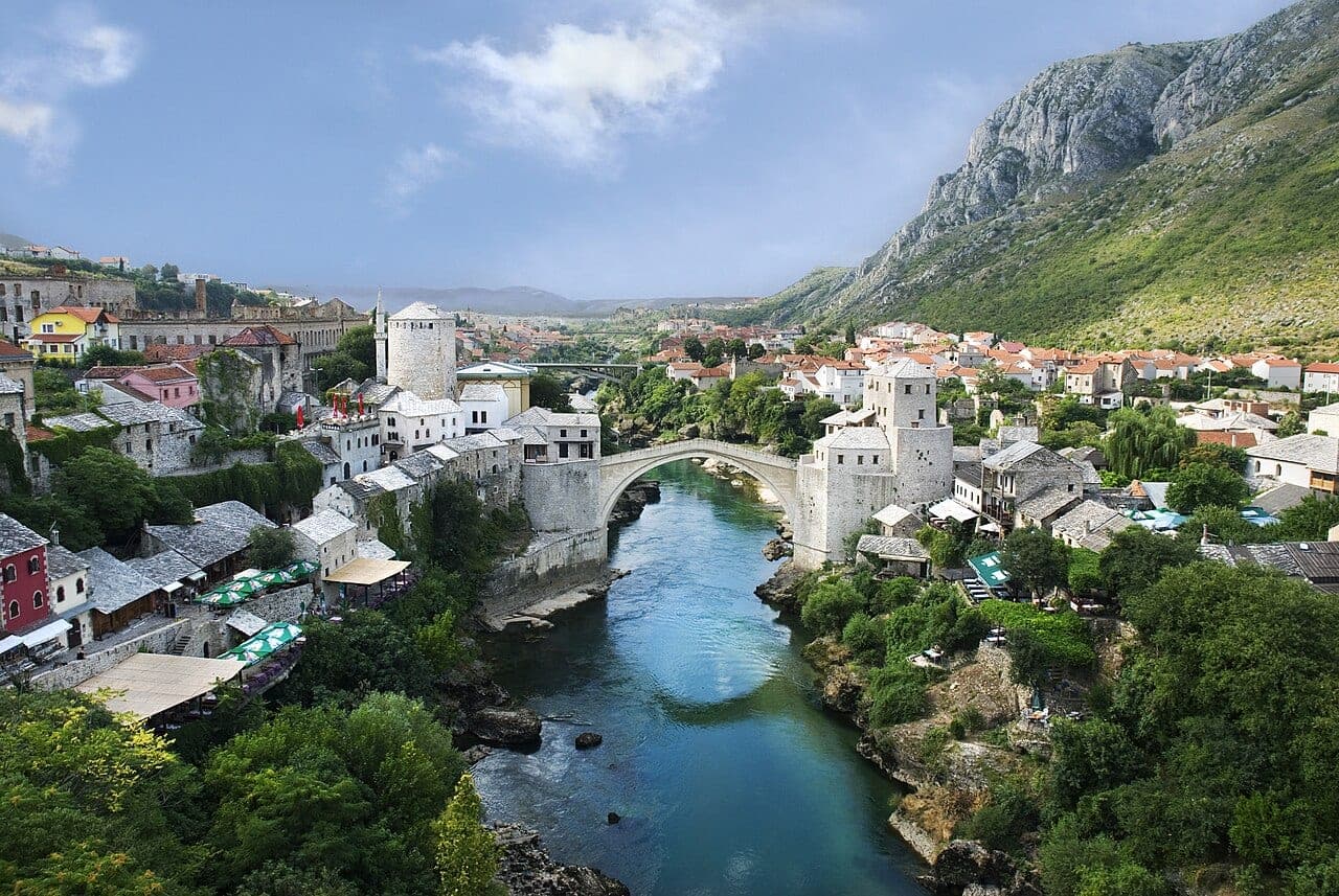 The Stari Most (Old Bridge) and old town of Mostar, Bosnia and Herzegovina