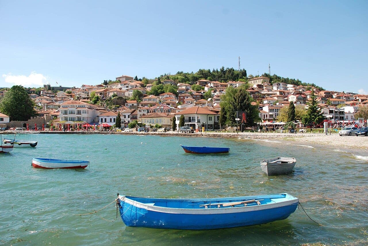 Lake Ohrid and the church of St. John at Kaneo, North Macedonia