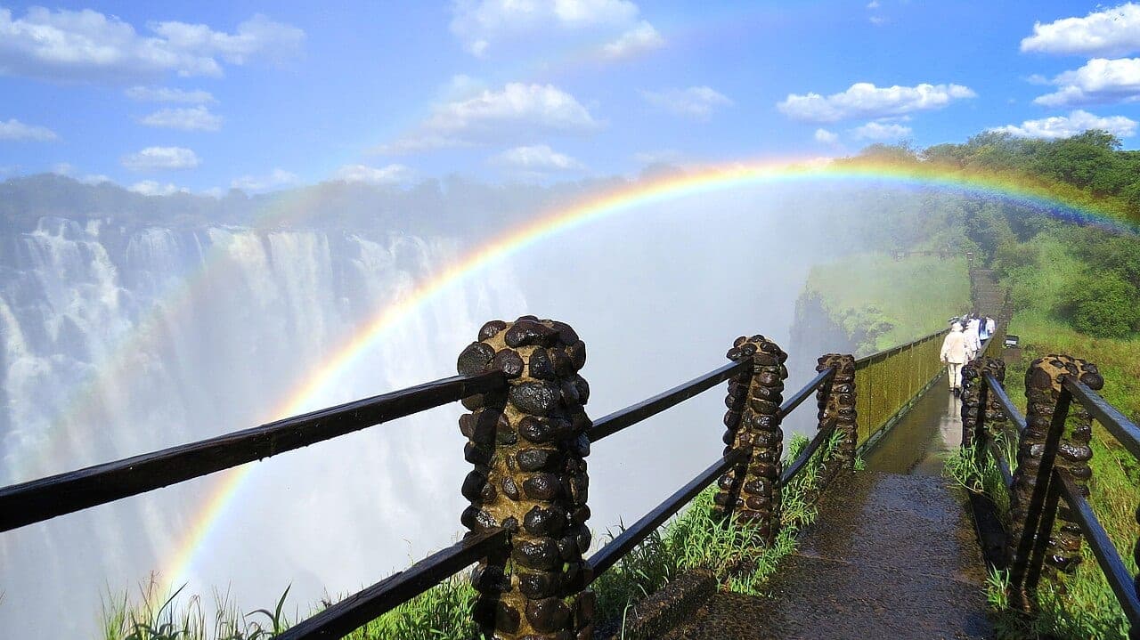 A rainbow over Victoria Falls, Zambia