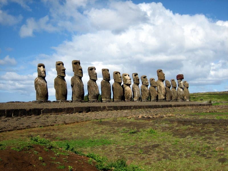 The row of moai statues at Ahu Tongariki, Easter Island