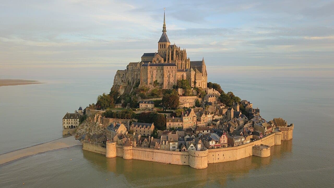 Aerial view of Mont-Saint-Michel and its abbey, Normandy, France