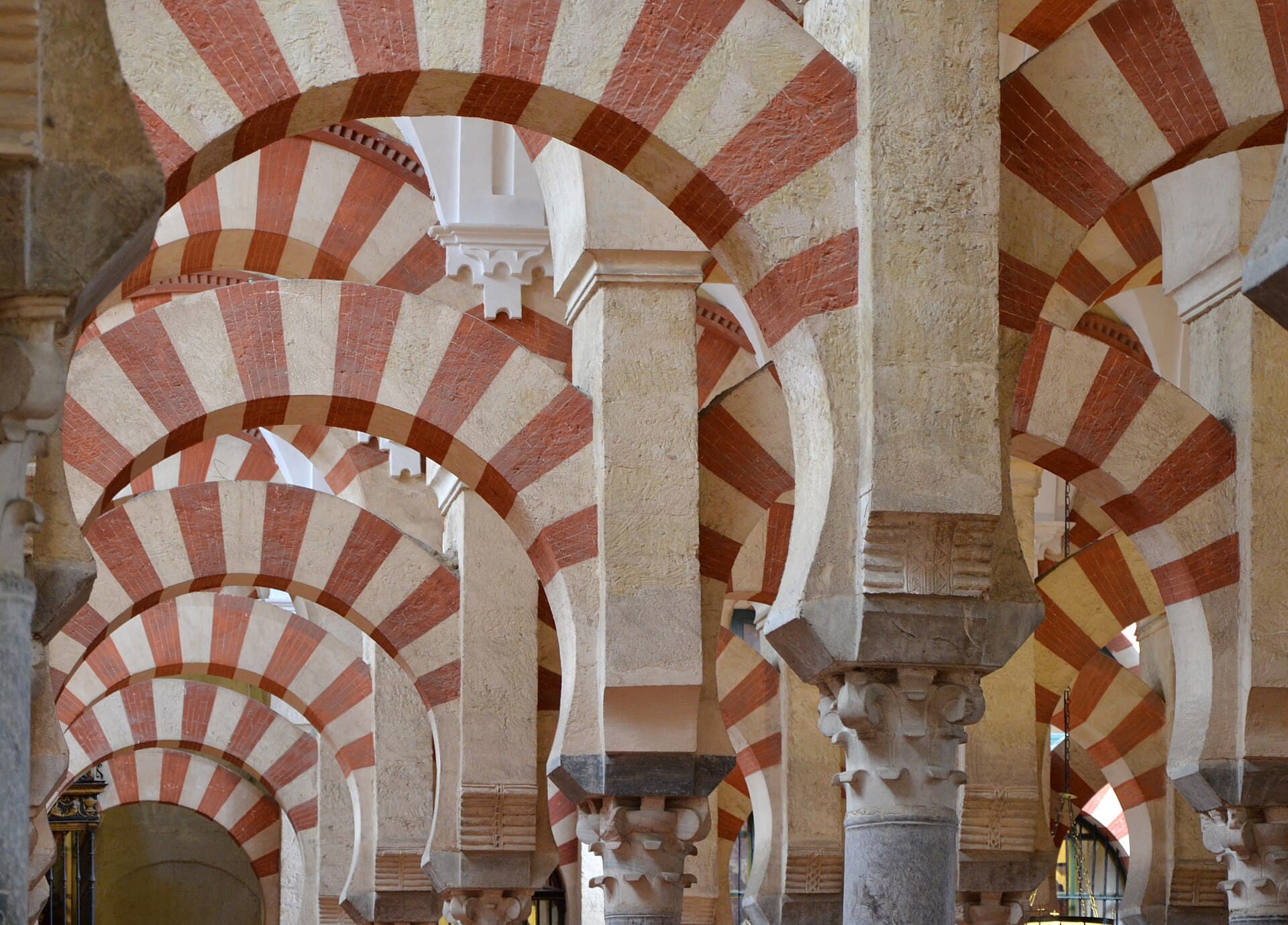 The double-tier arches of the hypostyle hall in the Mosque-Cathedral of Cordoba