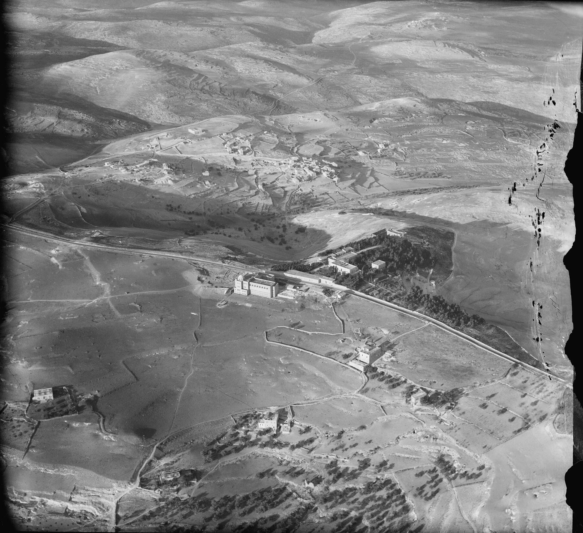 The Mount Scopus campus of the Hebrew University in a historic aerial view