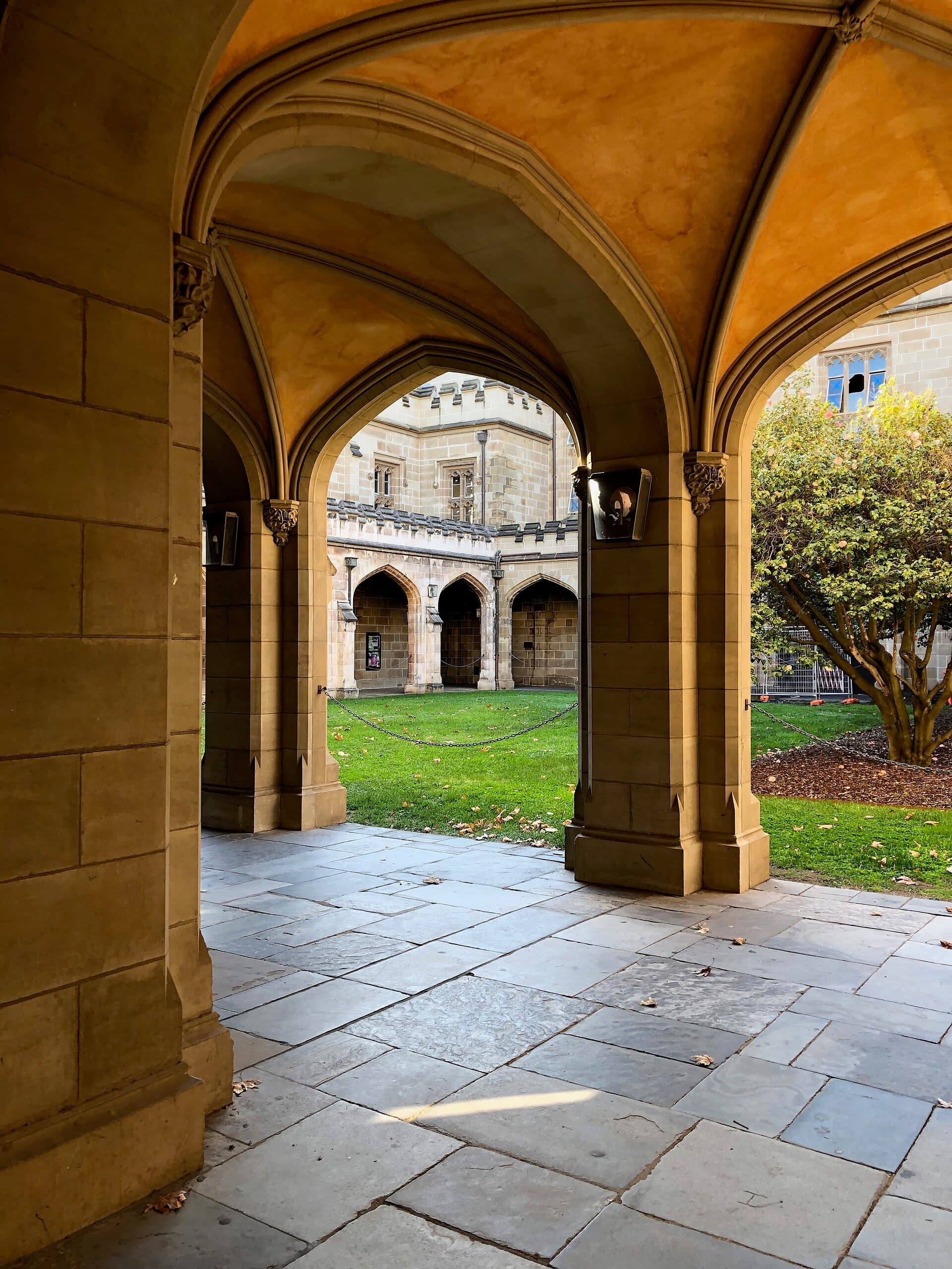 The southern colonnade of the Old Quad at the University of Melbourne